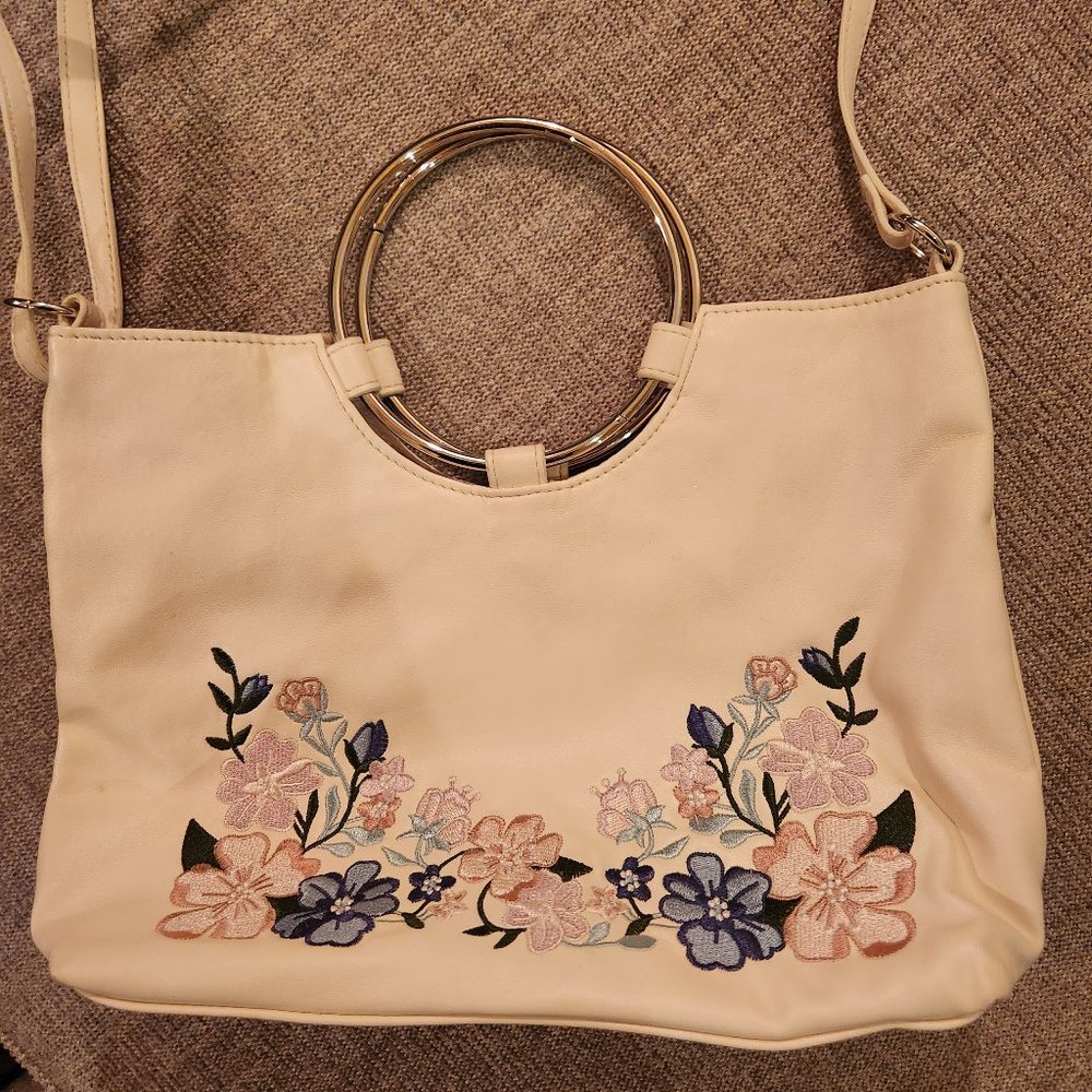 Mini White Floral Handbag Purse Bag